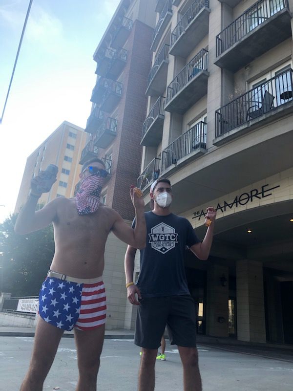 speedo guy and kevin matthews peachtree road race